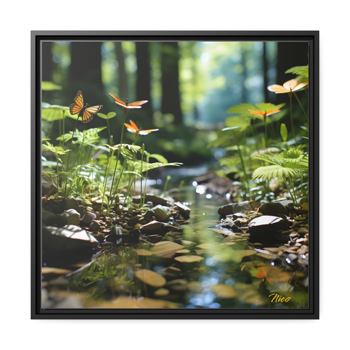 Relaxing By The Brook Series Print #9 - Black Framed Canvas Print