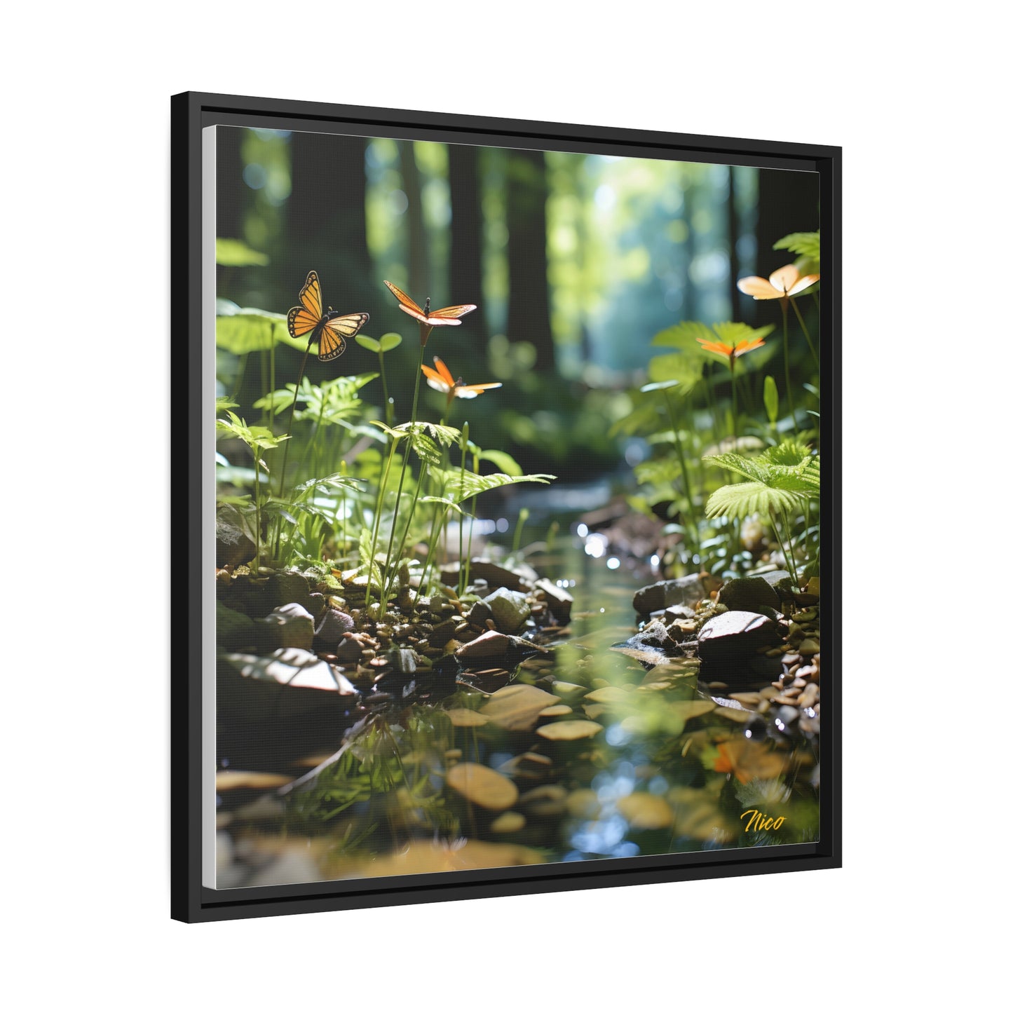 Relaxing By The Brook Series Print #9 - Black Framed Canvas Print