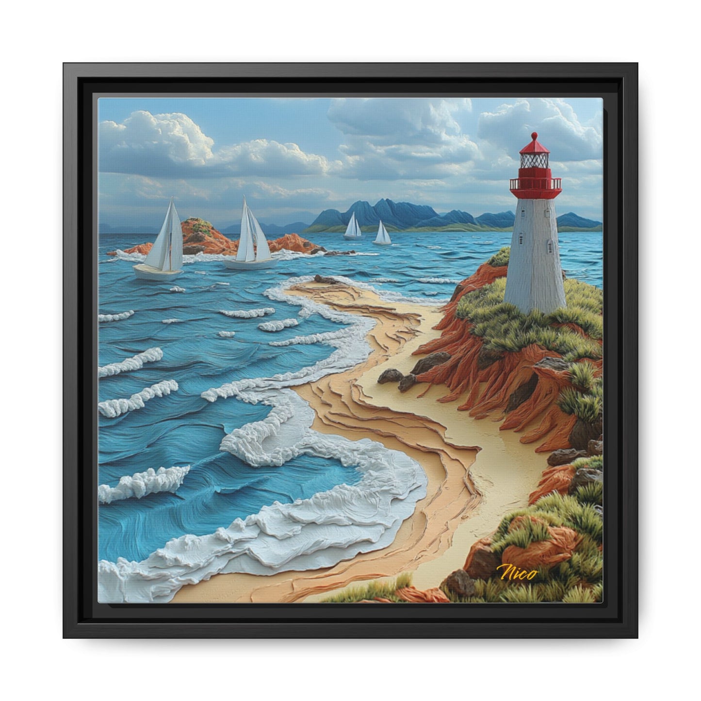 By The Seaside Series Print #4 - Black Framed Canvas Print