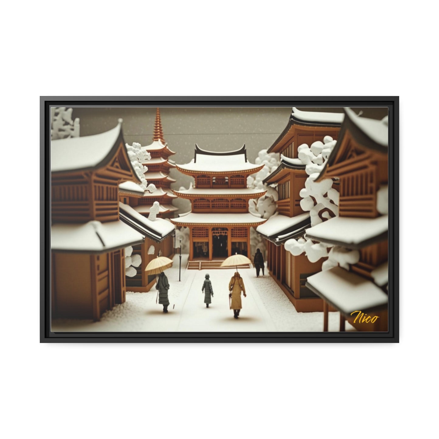 Asian Snow Series Print #10 - Impression sur toile encadrée noire