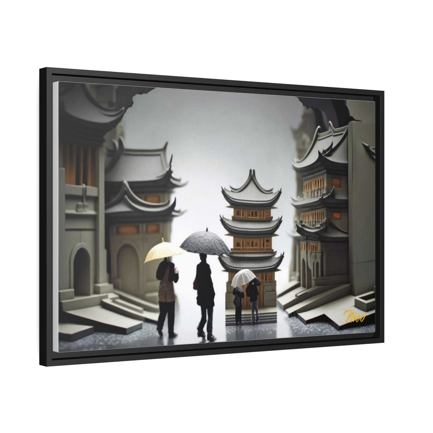 Oriental Rain Series Print #5 - Extended Black Framed Canvas Print