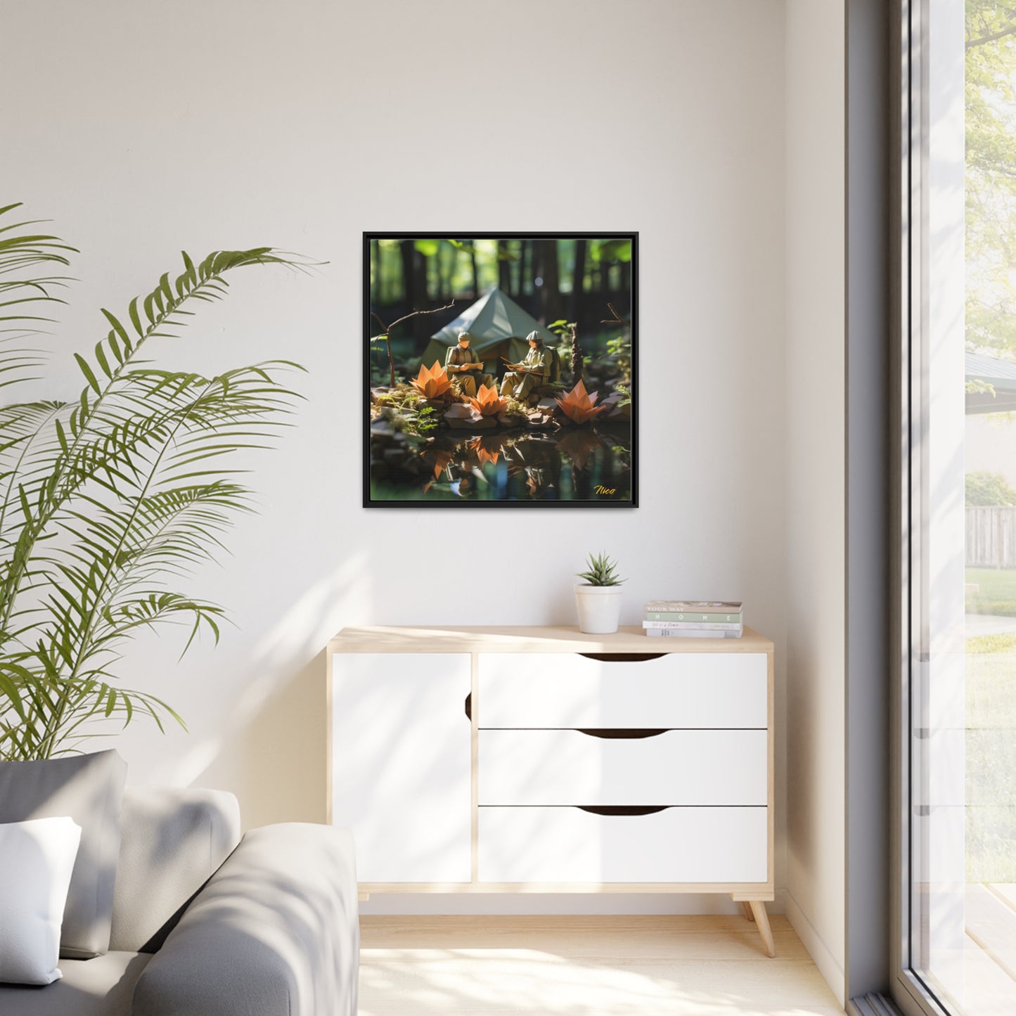 Relaxing By The Brook Series Print #7 - Black Framed Canvas Print