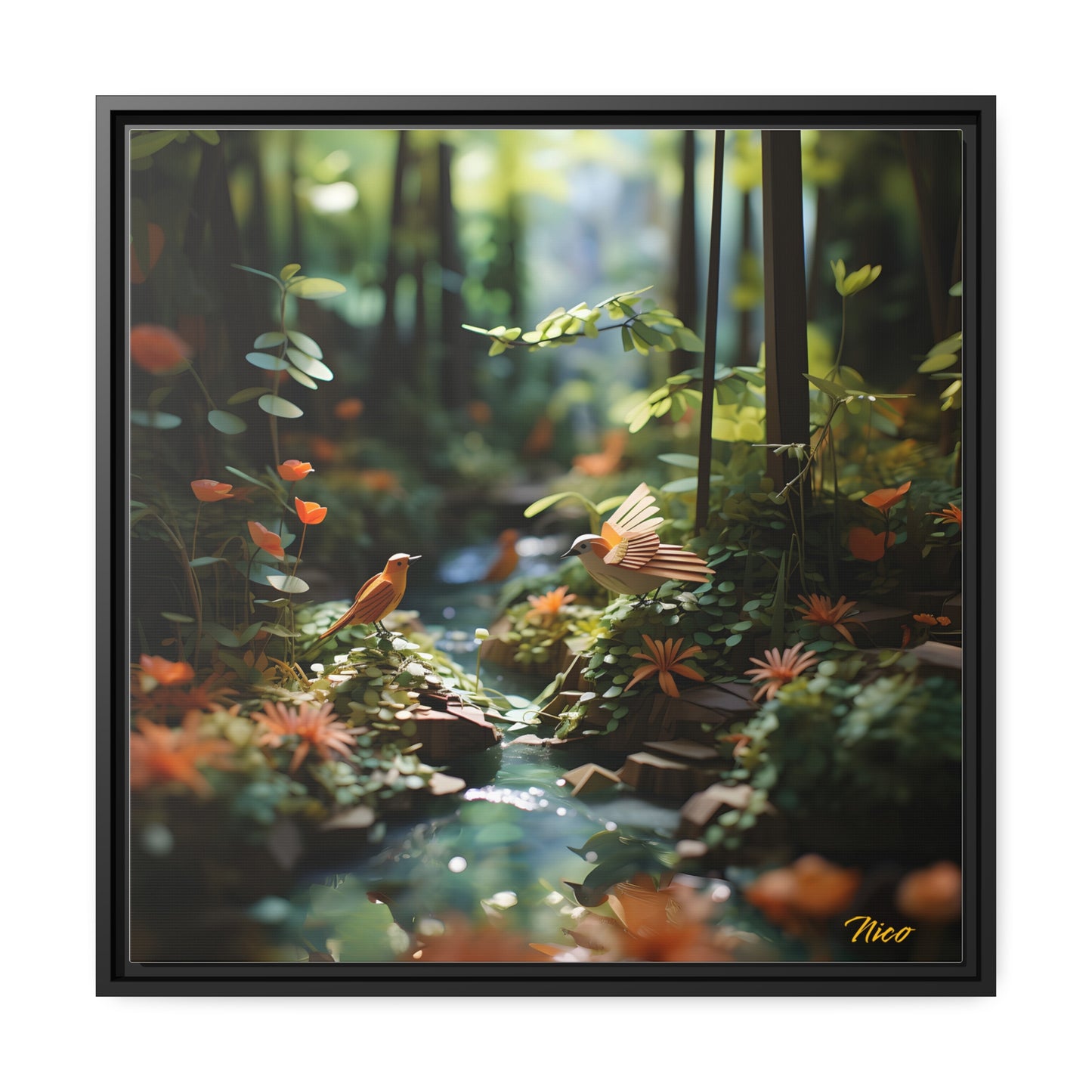 Relaxing By The Brook Series Print #6 - Black Framed Canvas Print