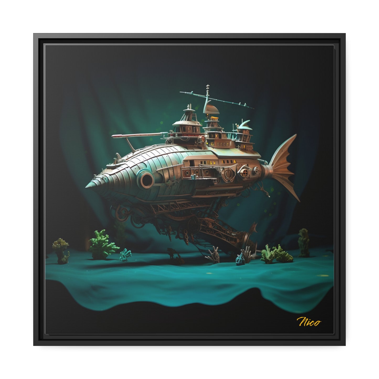 20,000 Under The Sea Series Print #2 - Black Framed Canvas Print