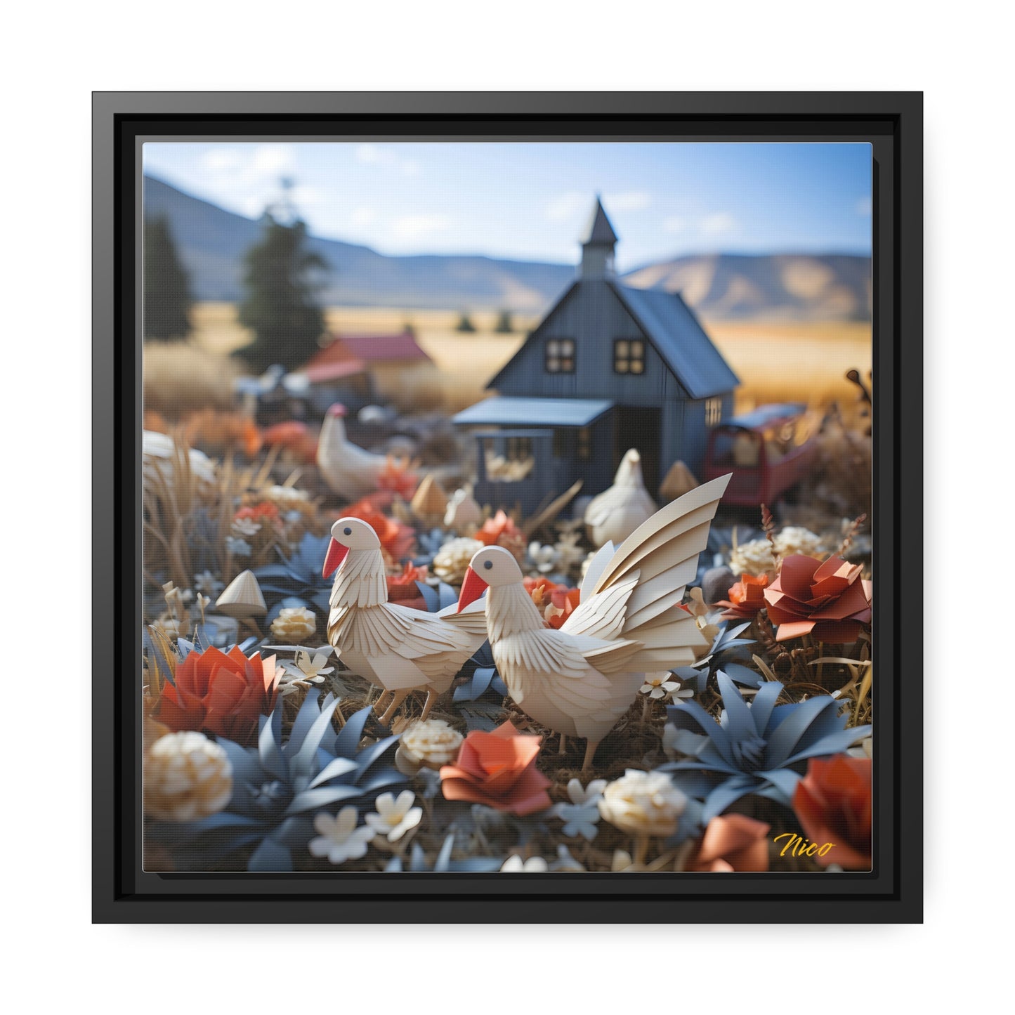 Meadow By The Farm Series Print #6 - Black Framed Canvas Print