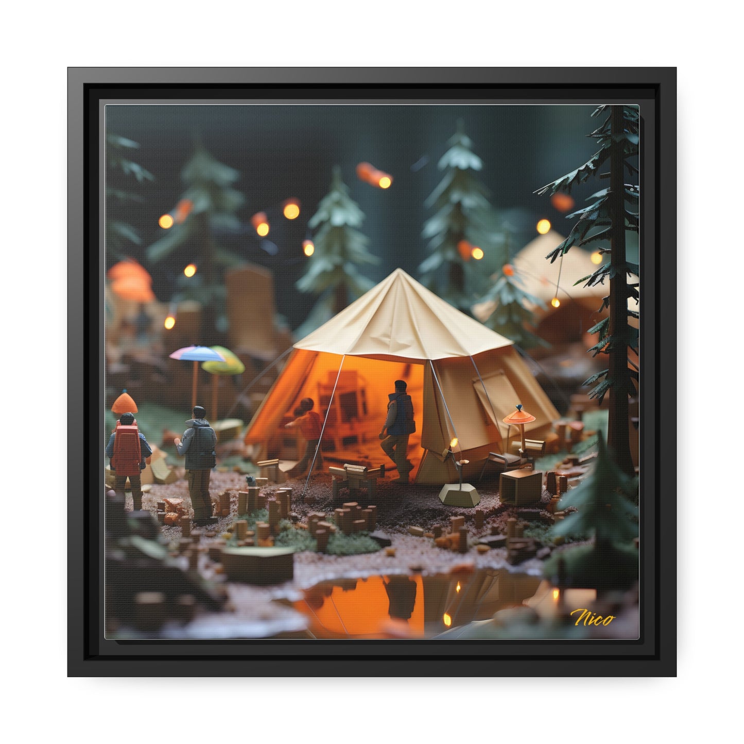 Camping In The Rain Series Print #3 - Black Framed Canvas Print