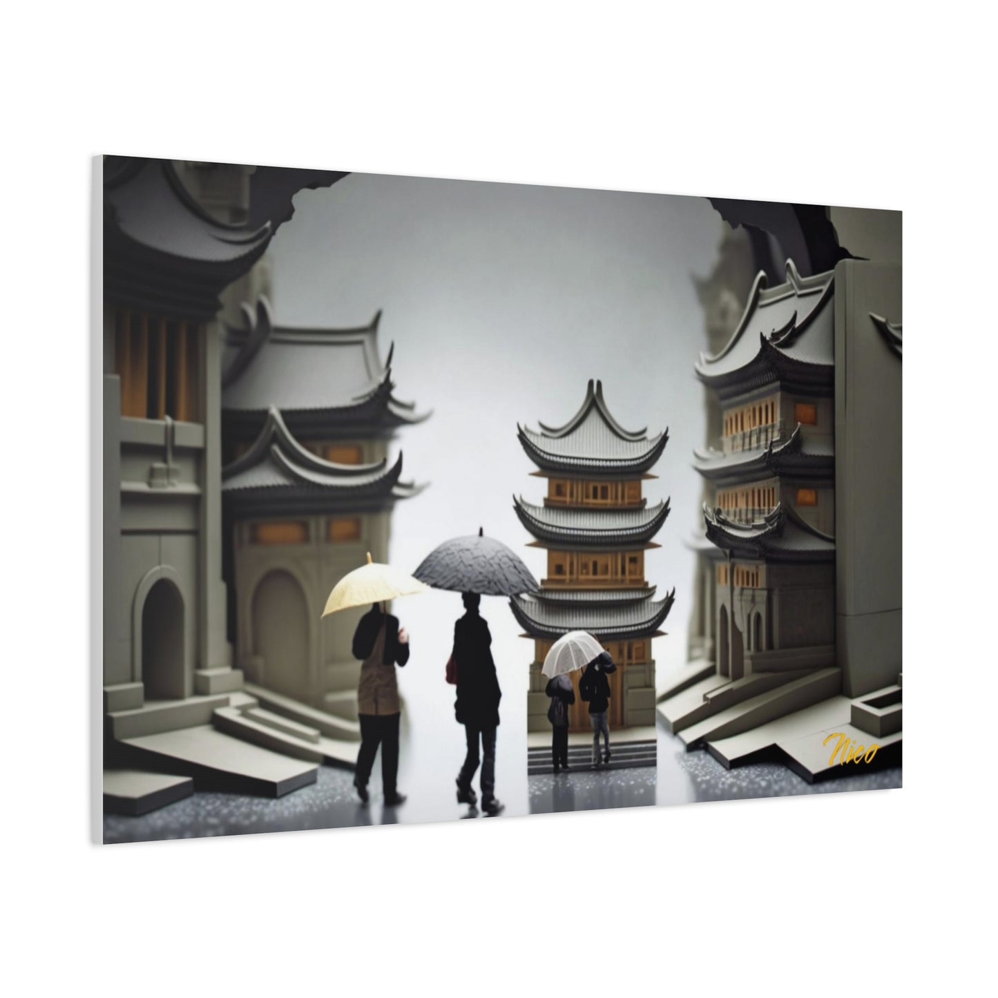 Oriental Rain Series Print #5 - Streched Matte Extended Canvas Print, 1.25" Thick