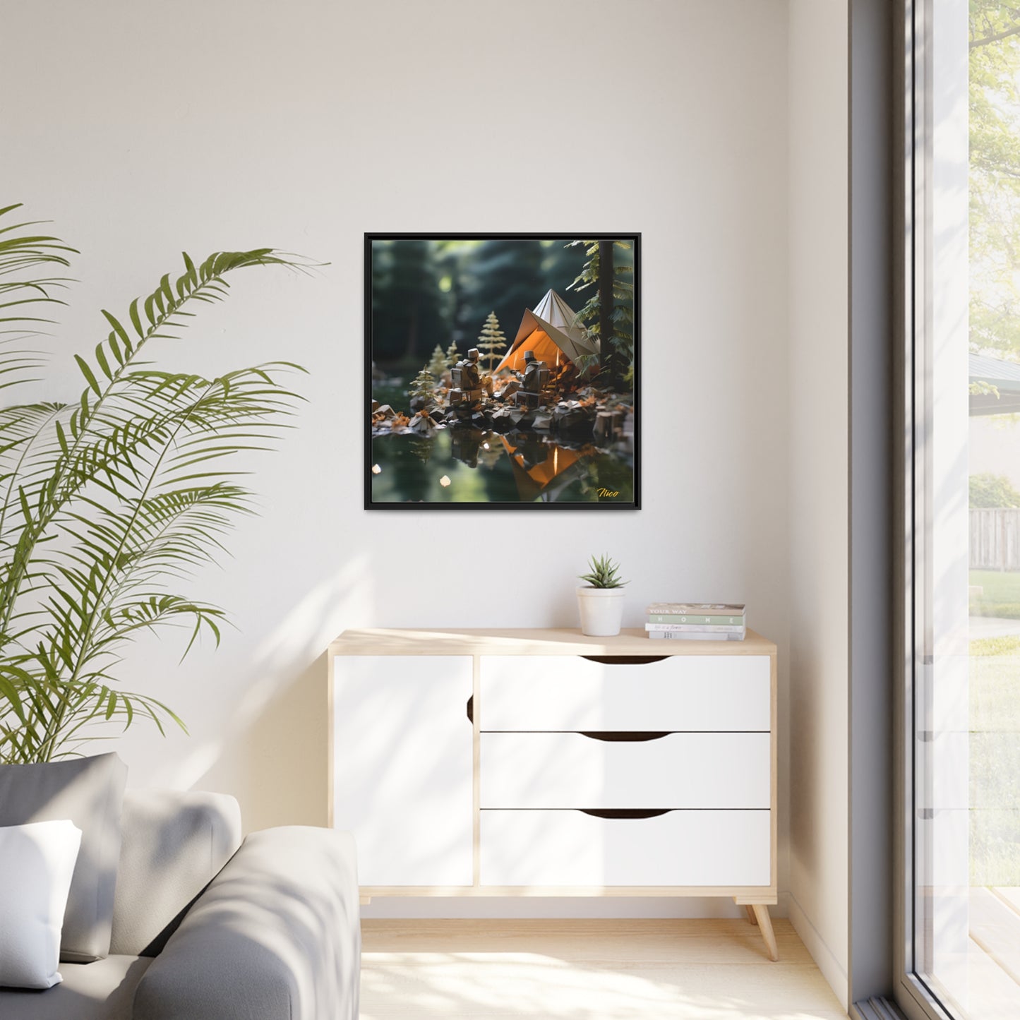 Relaxing By The Brook Series Print #10 - Black Framed Canvas Print