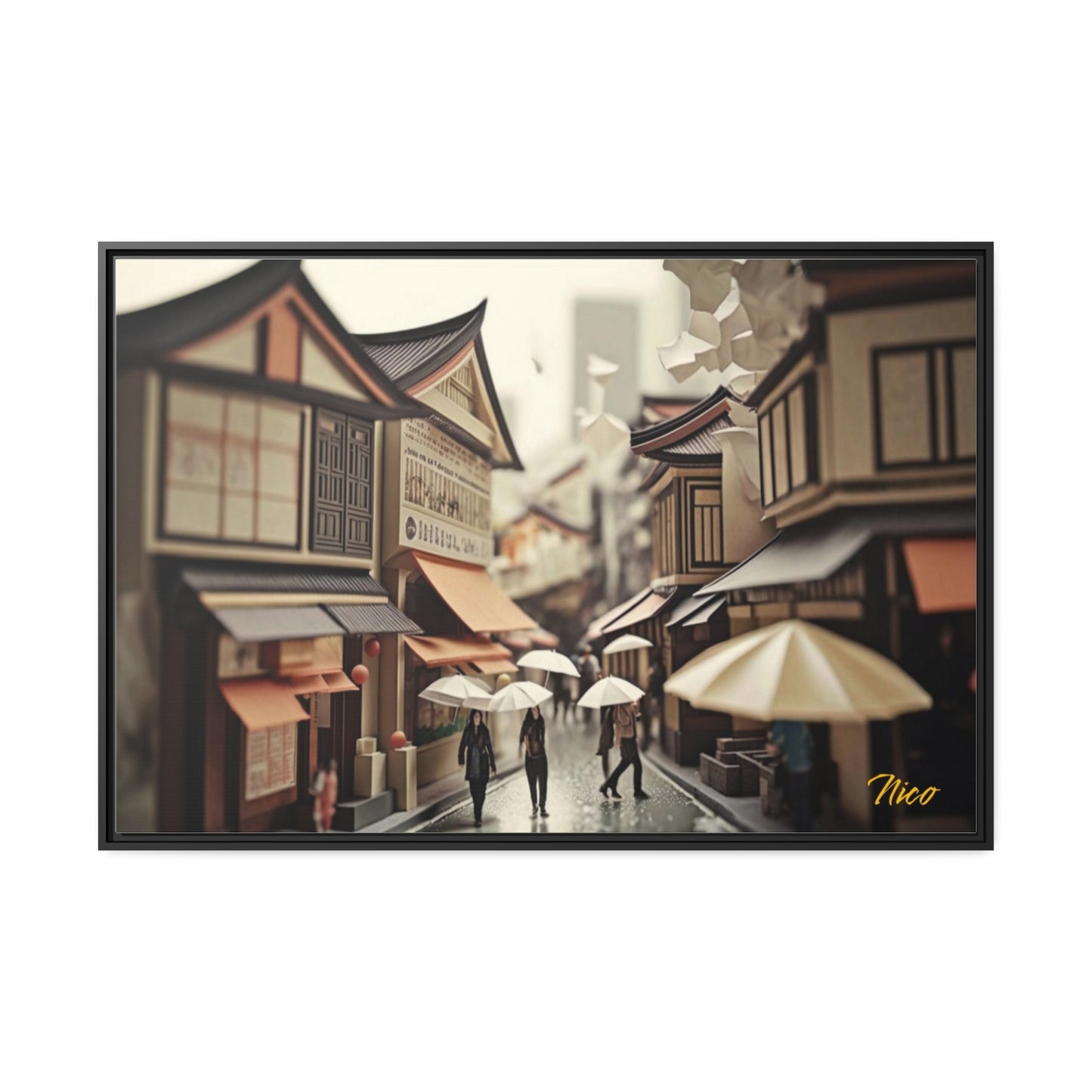 Oriental Rain Series Print #7 - Impression sur toile encadrée noire