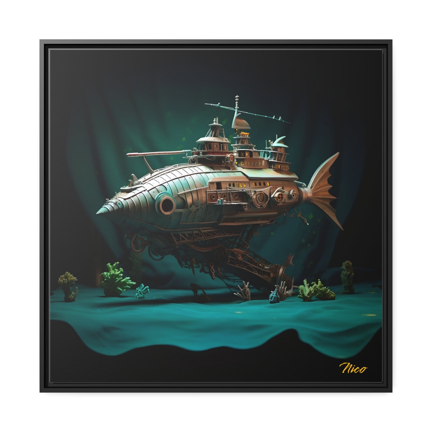 20,000 Under The Sea Series Print #2 - Black Framed Canvas Print