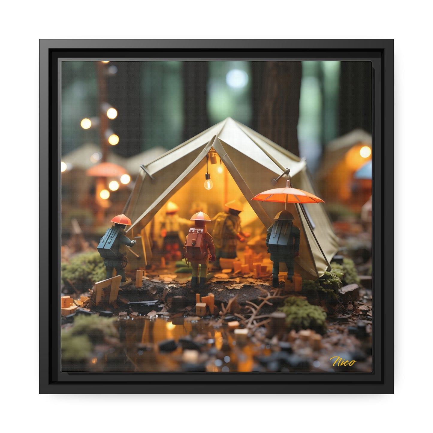 Camping In The Rain Series Print #5 - Black Framed Canvas Print