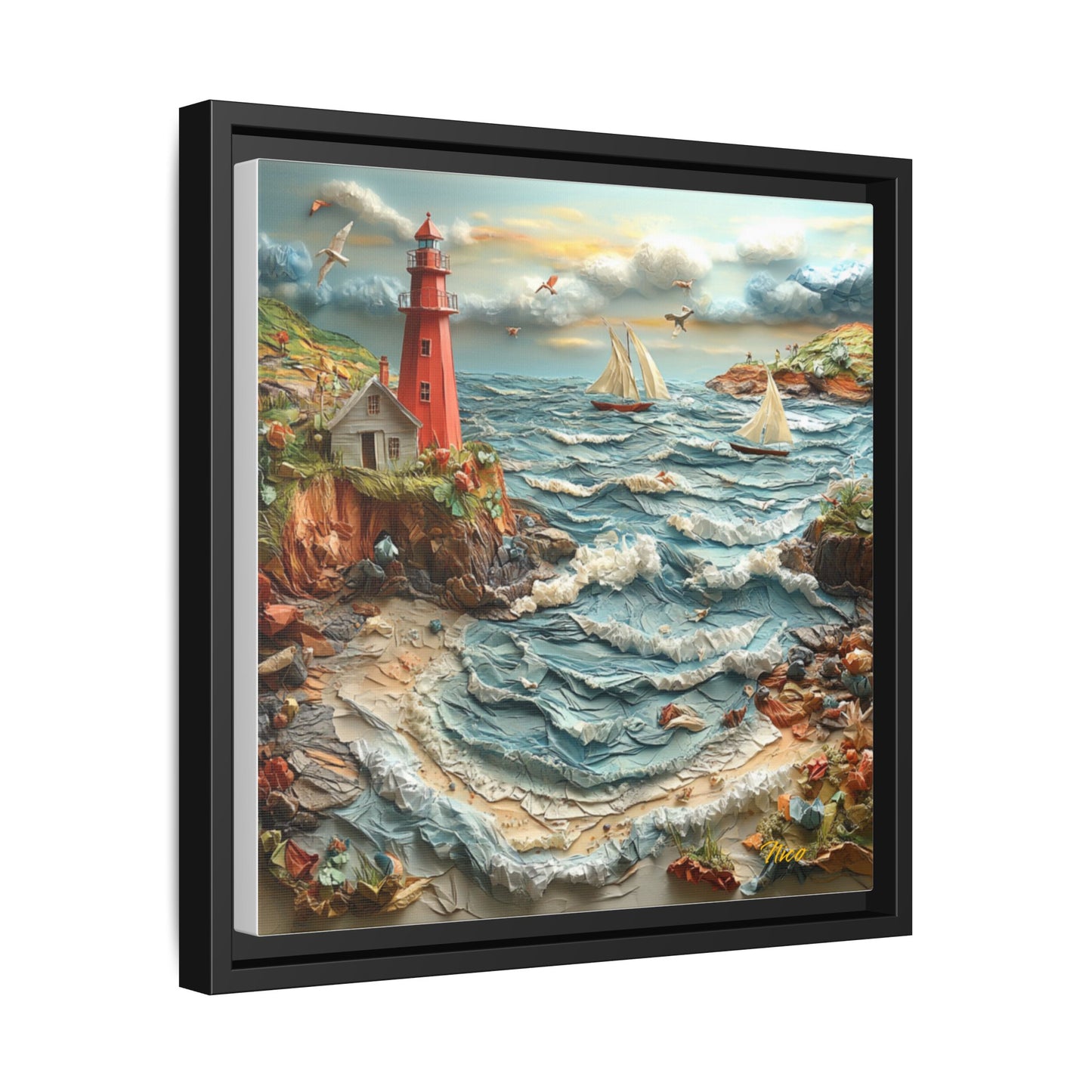 By The Seaside Series Print #2 - Black Framed Canvas Print