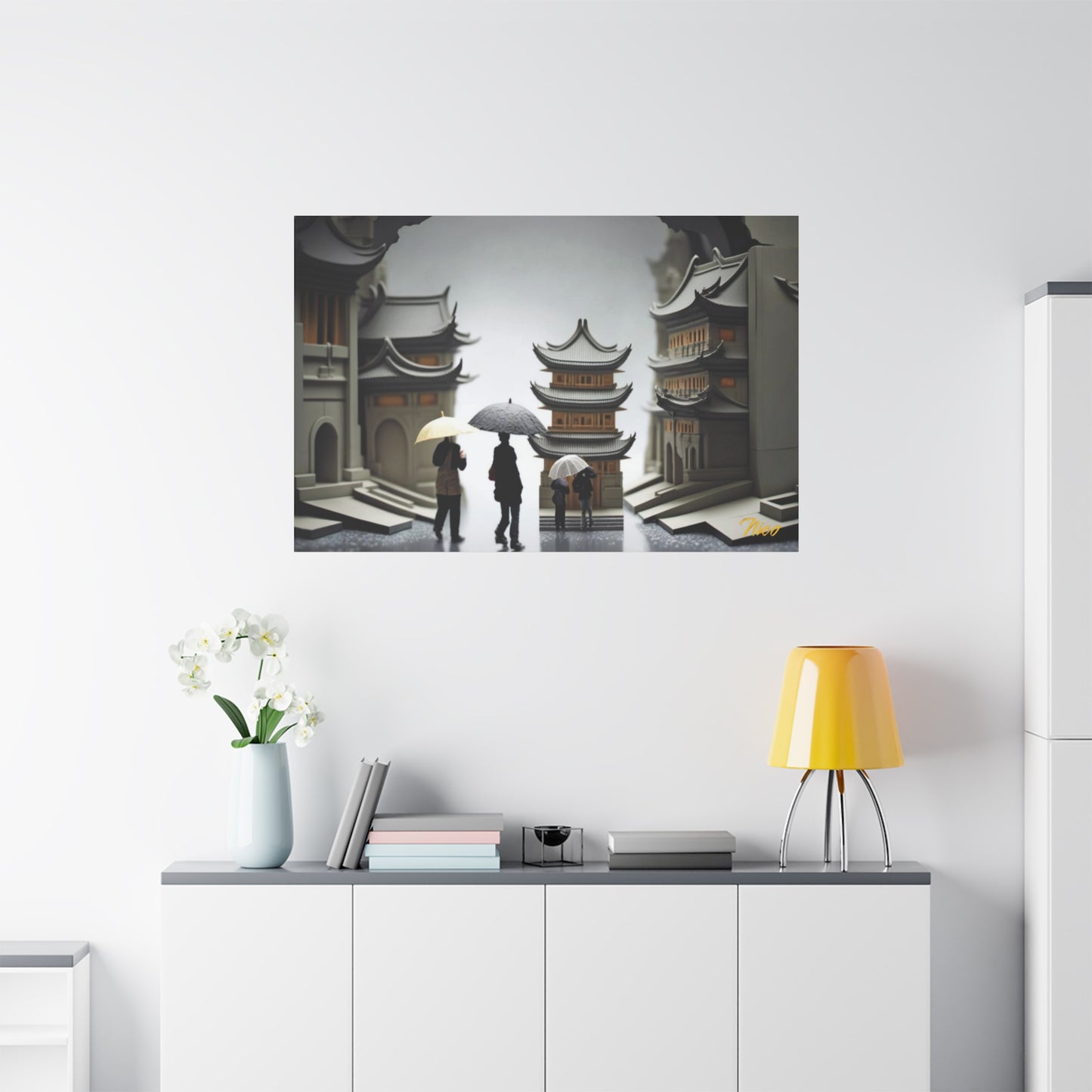 Oriental Rain Series Print #5 - Streched Matte Extended Canvas Print, 1.25" Thick