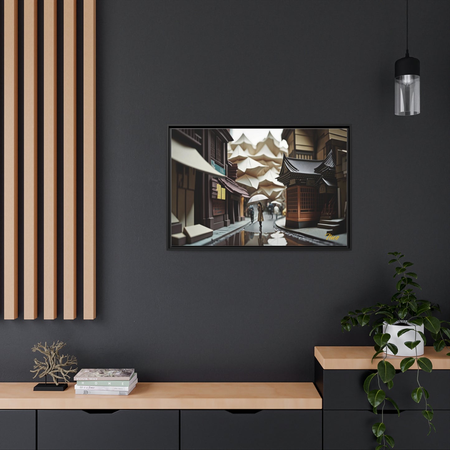 Oriental Rain Series Print #6 - Extended Black Framed Canvas Print