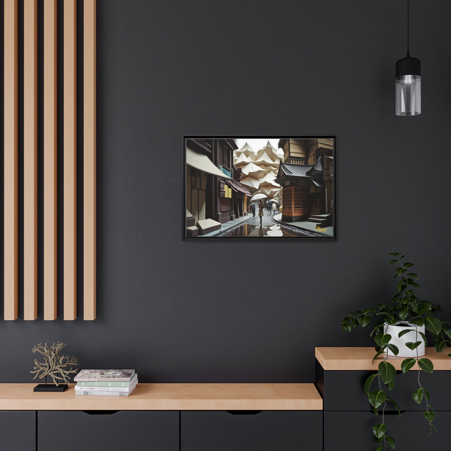 Oriental Rain Series Print #6 - Extended Black Framed Canvas Print