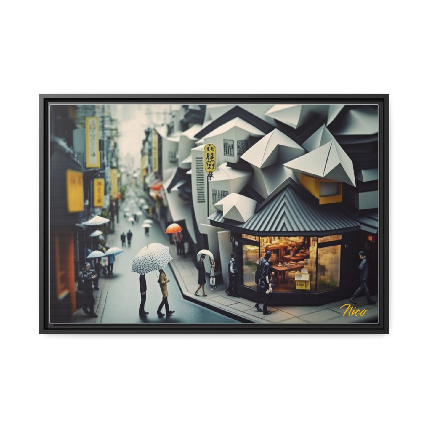 Oriental Rain Series Print #3 - Extended Black Framed Canvas Print