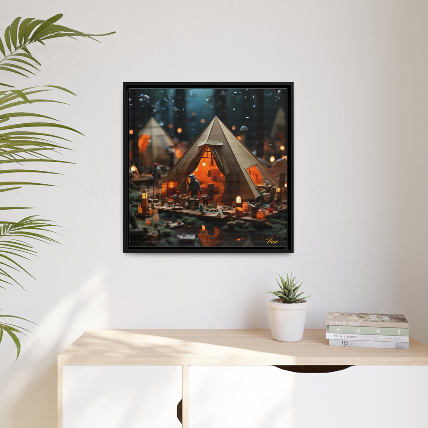 Camping In The Rain Series Print #8 - Black Framed Canvas Print