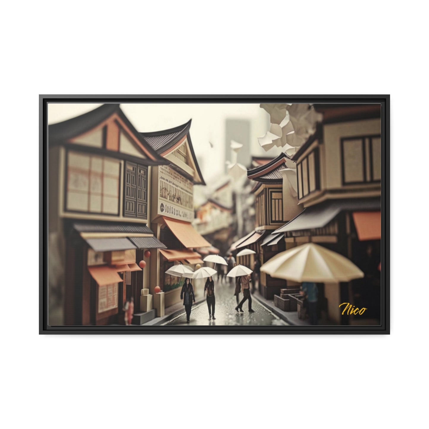 Oriental Rain Series Print #7 - Extended Black Framed Canvas Print