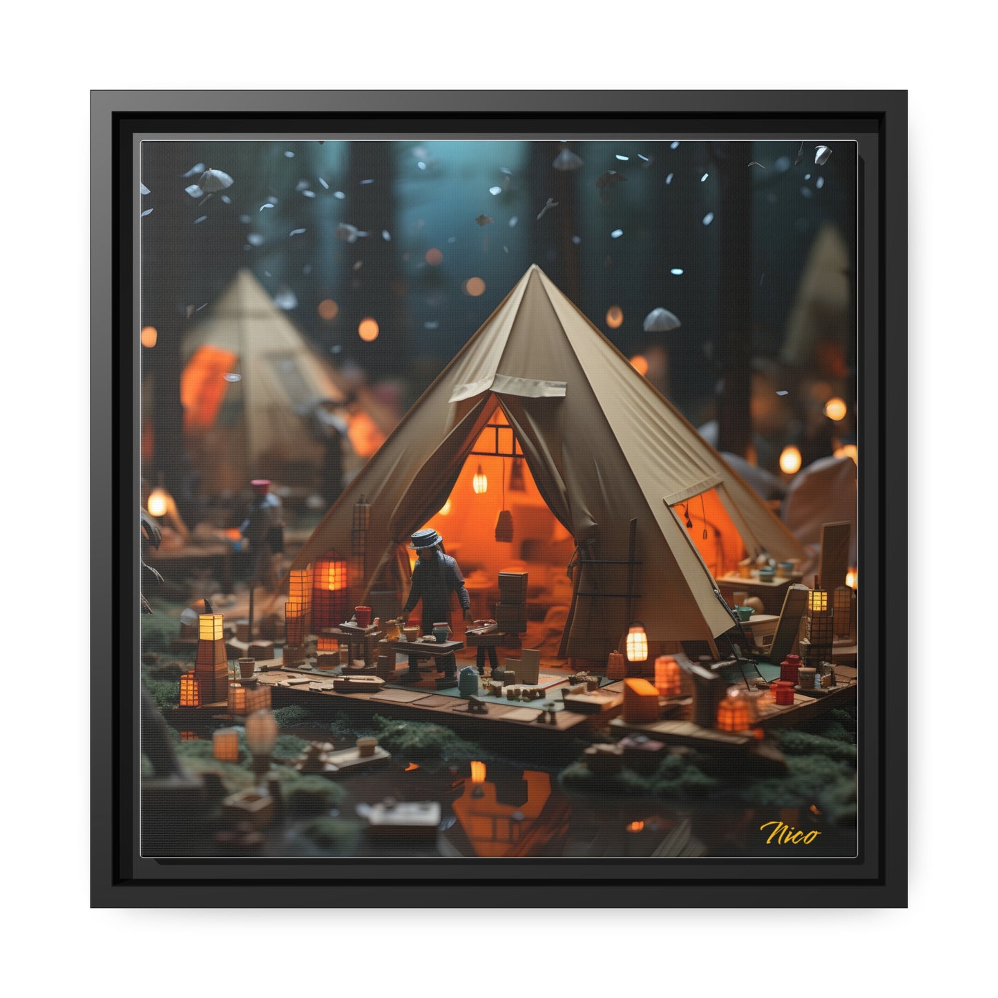 Camping In The Rain Series Print #8 - Black Framed Canvas Print