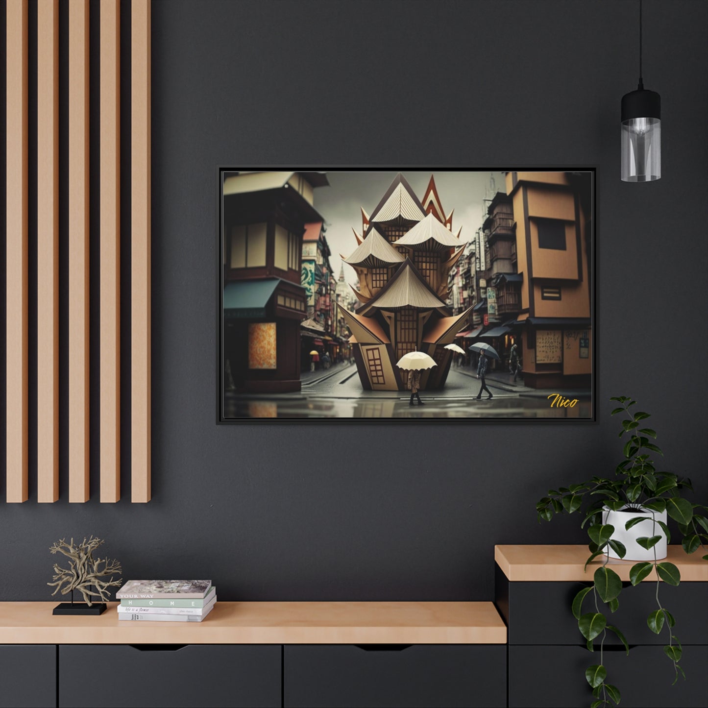 Oriental Rain Series Print #10 - Extended Black Framed Canvas Print