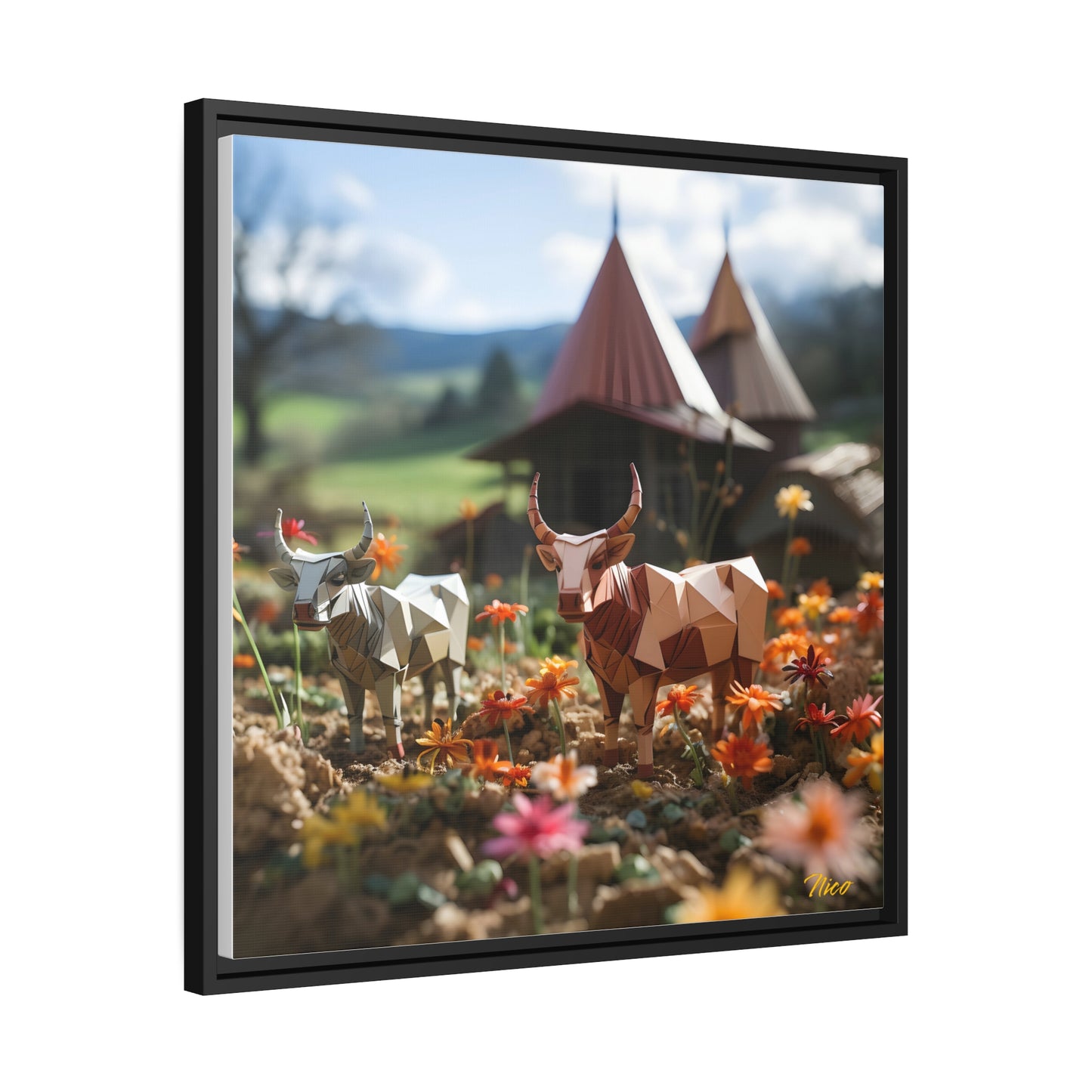 Meadow By The Farm Series Print #8 - Black Framed Canvas Print