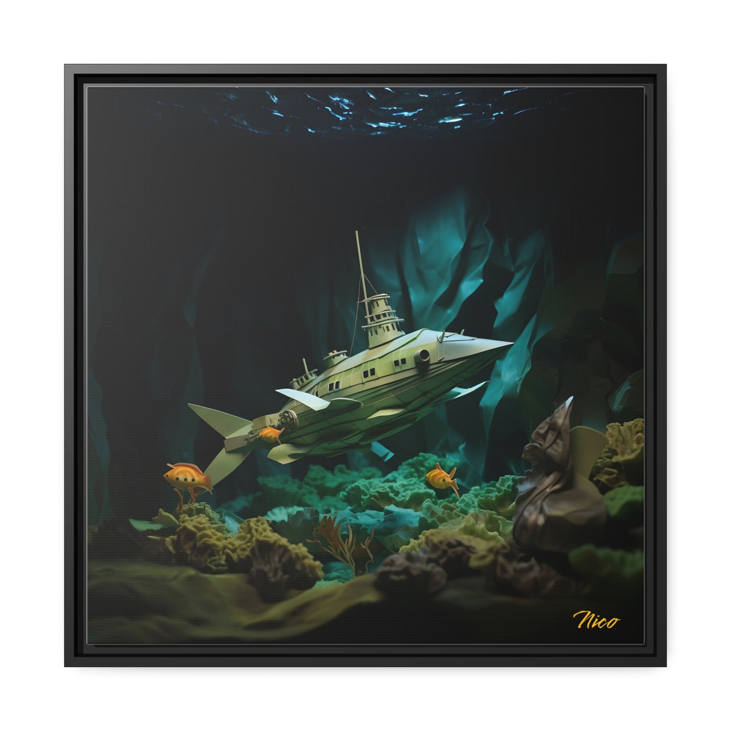 20,000 Under The Sea Series Print #8 - Black Framed Canvas Print