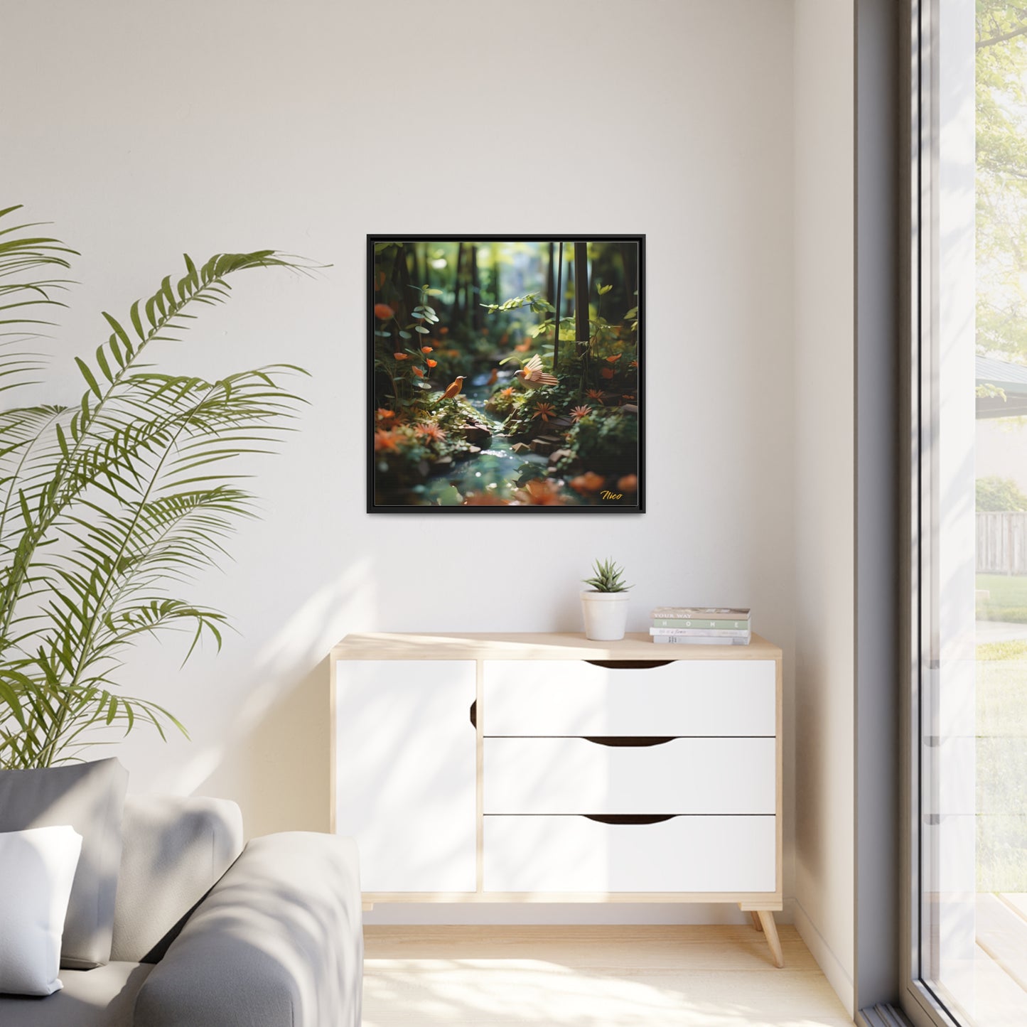 Relaxing By The Brook Series Print #6 - Black Framed Canvas Print