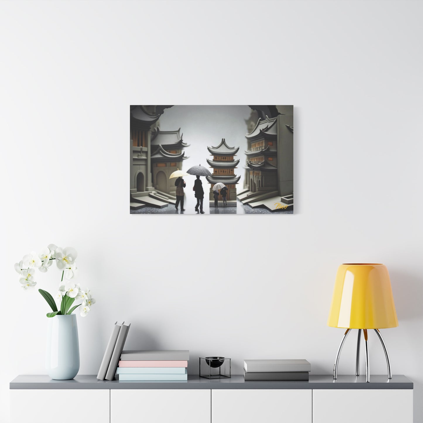 Oriental Rain Series Print #5 - Streched Matte Extended Canvas Print, 1.25" Thick