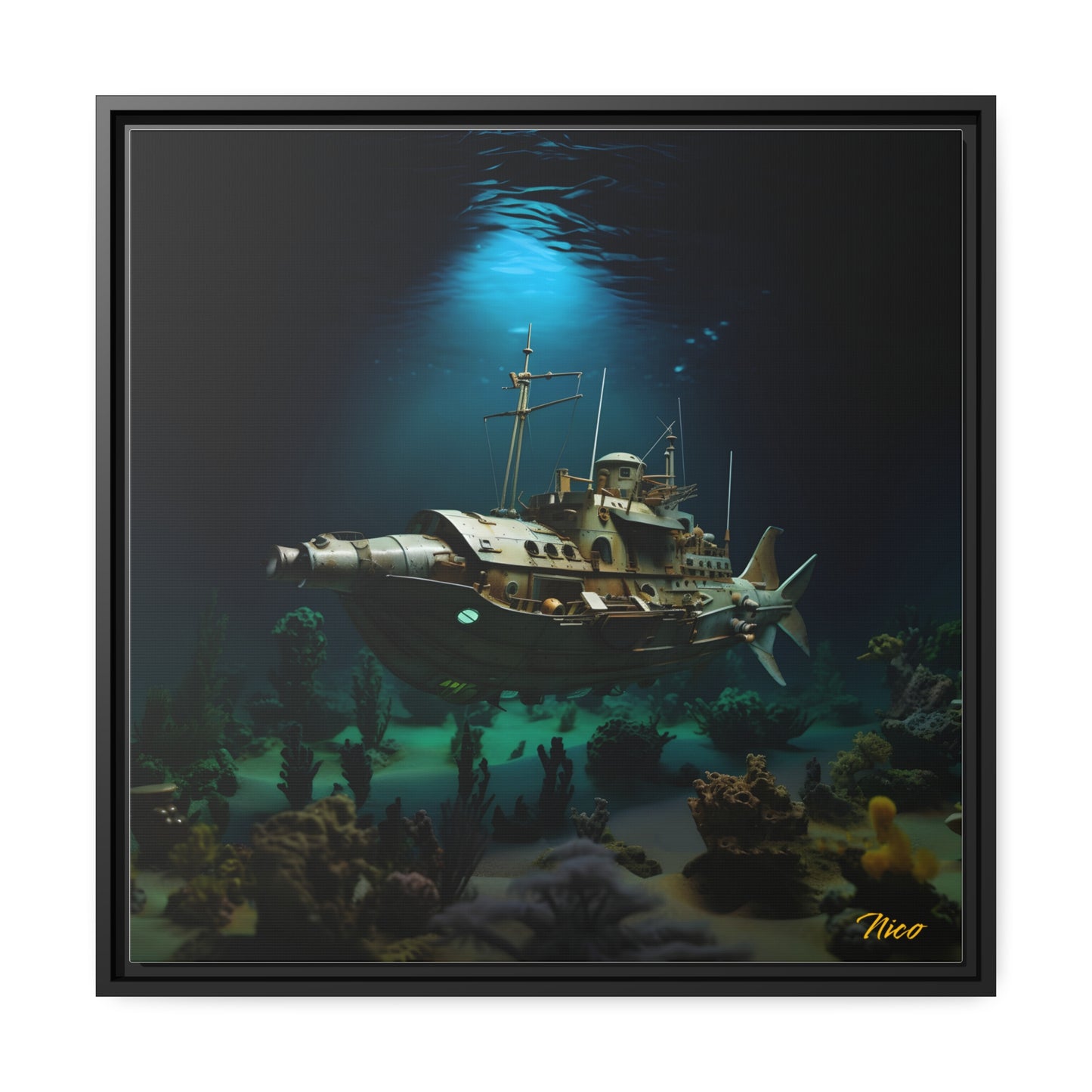 20,000 Under The Sea Series Print #7 - Black Framed Canvas Print