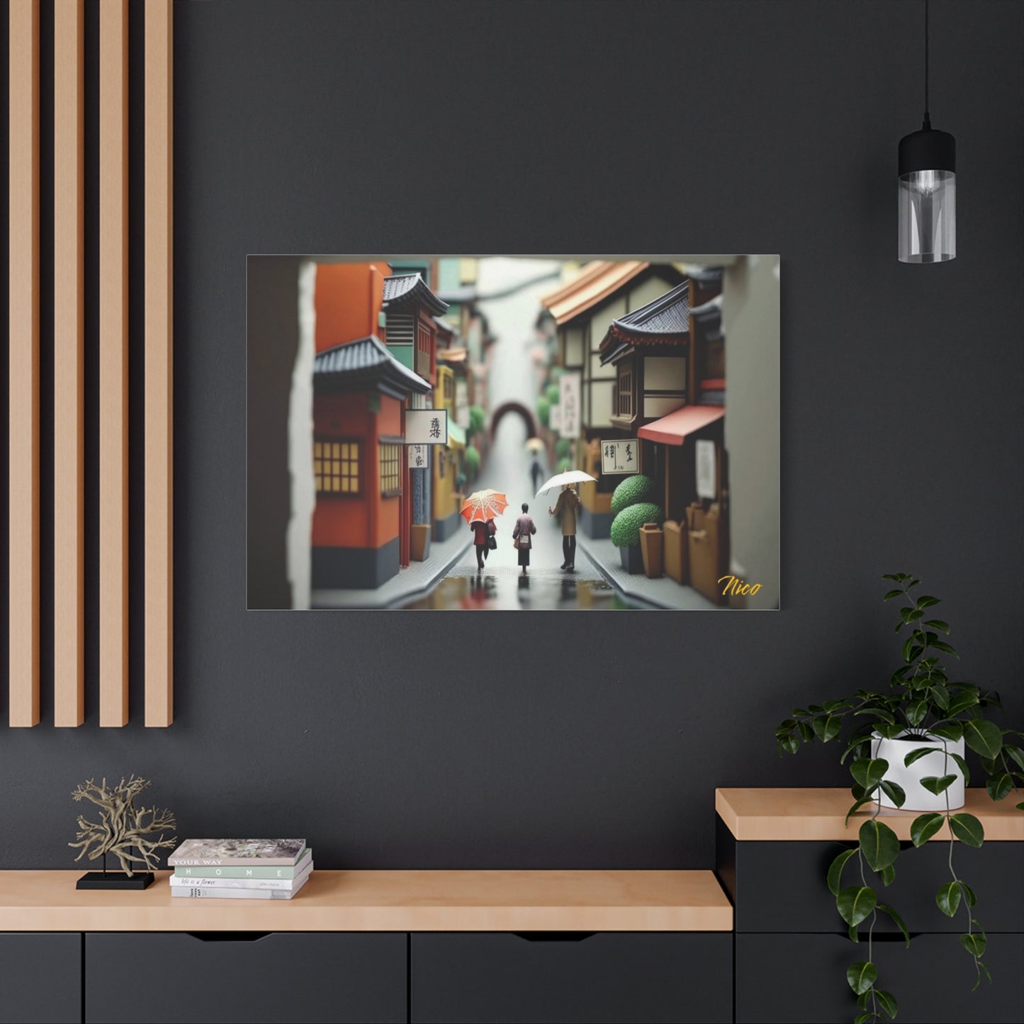 Oriental Rain Series Print #8 - Streched Matte Extended Canvas Print, 1.25" Thick