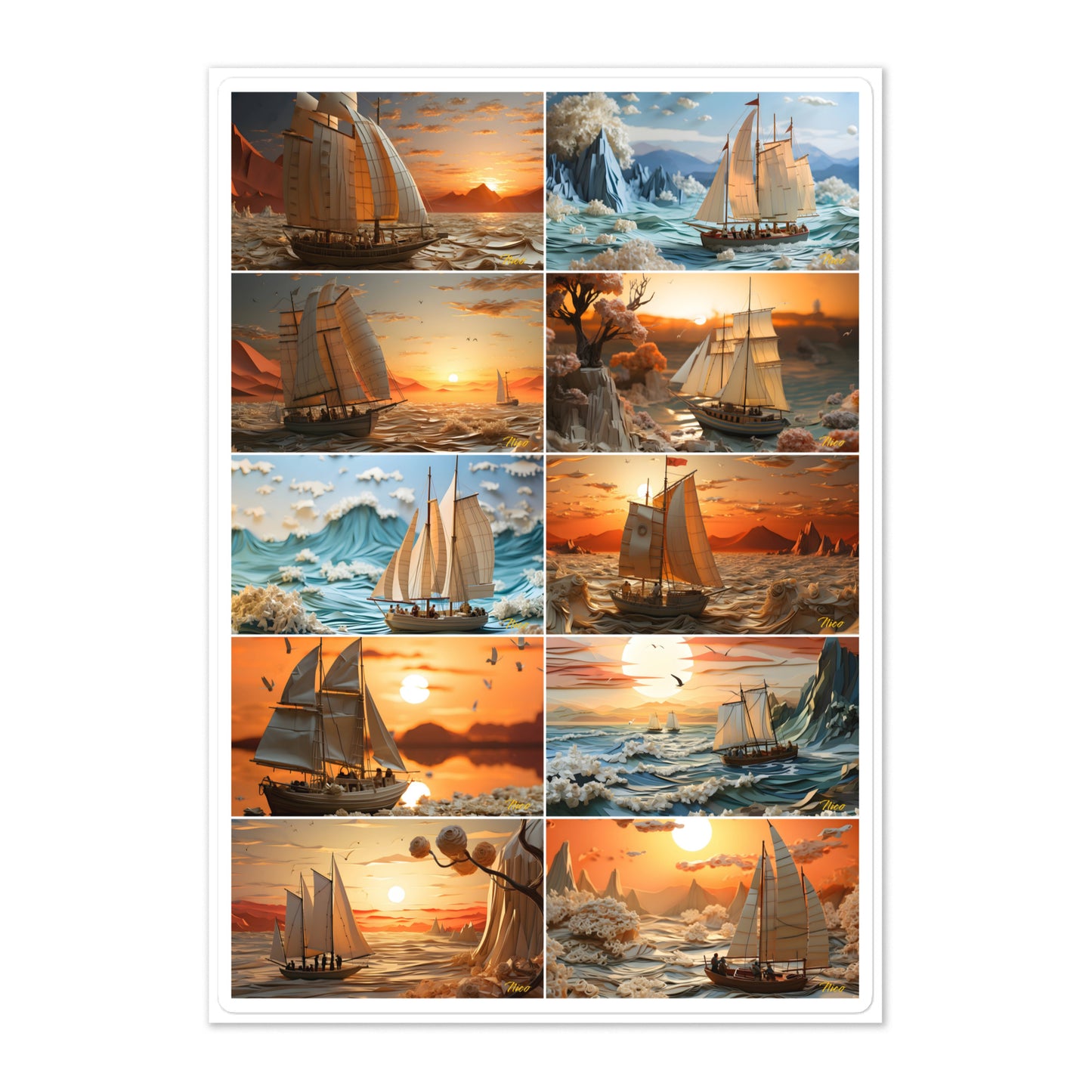 Into The Sunset- All 10 Prints In Series - Sticker sheet