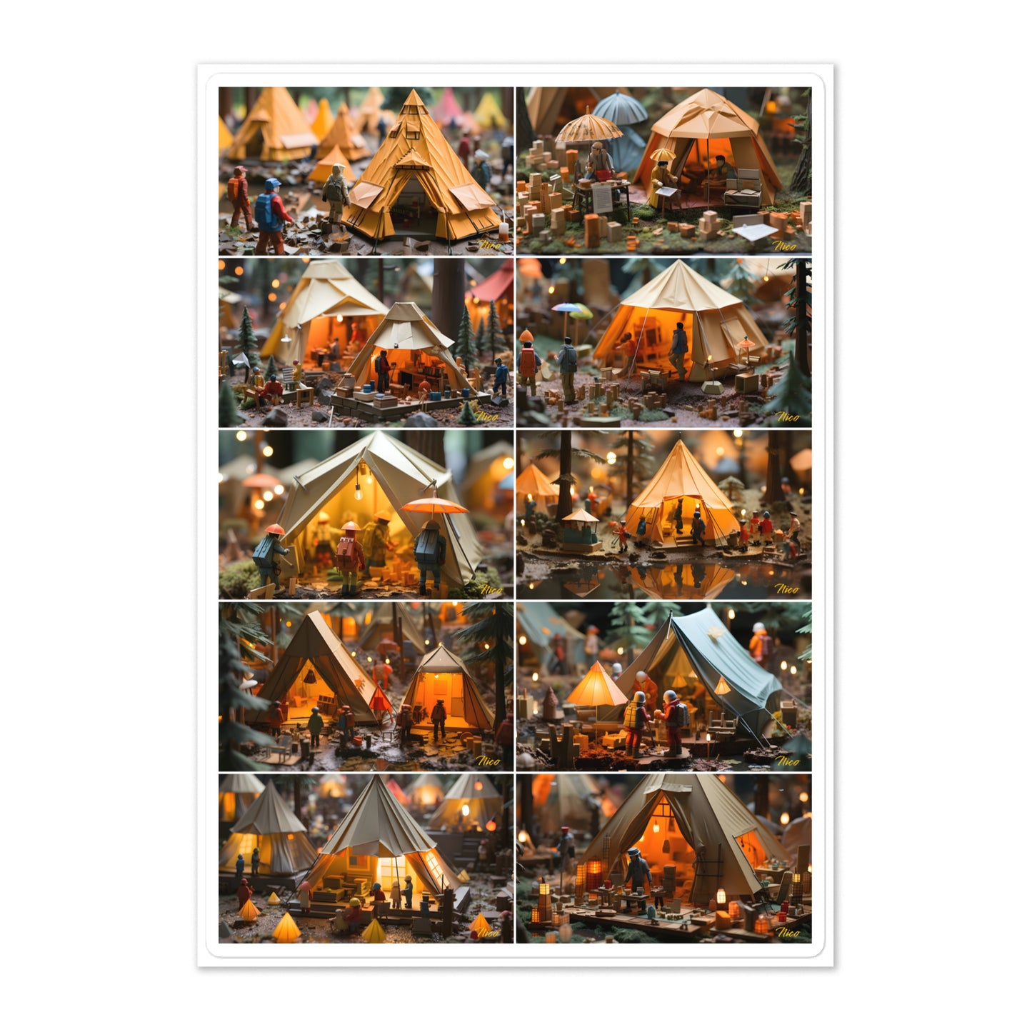 Camping In The Rain - All 10 Prints In Series - Sticker sheet